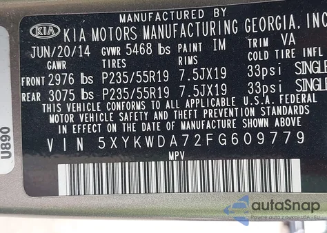 2015 Kia Sorento Limited V6 из США, поврежденный, VIN 5XYKWDA72FG609779